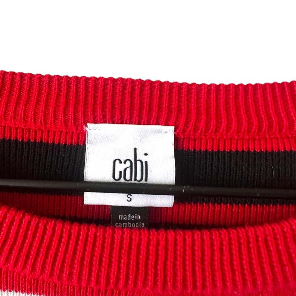 Cabi Red White Striped Contrast Pocket Sweater Women’s Small - Picture 5 of 8